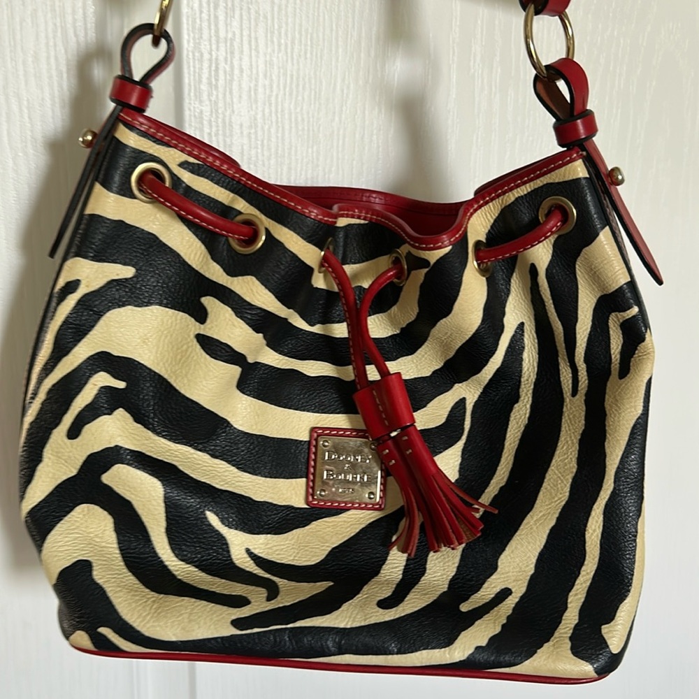 Dooney & Burke Zebra Leather Drawstring Bag